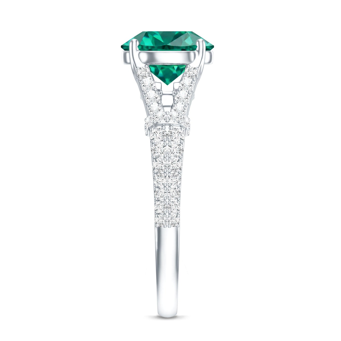 Classic Lab Grown Emerald Diamond Engagement Ring with Split Shank