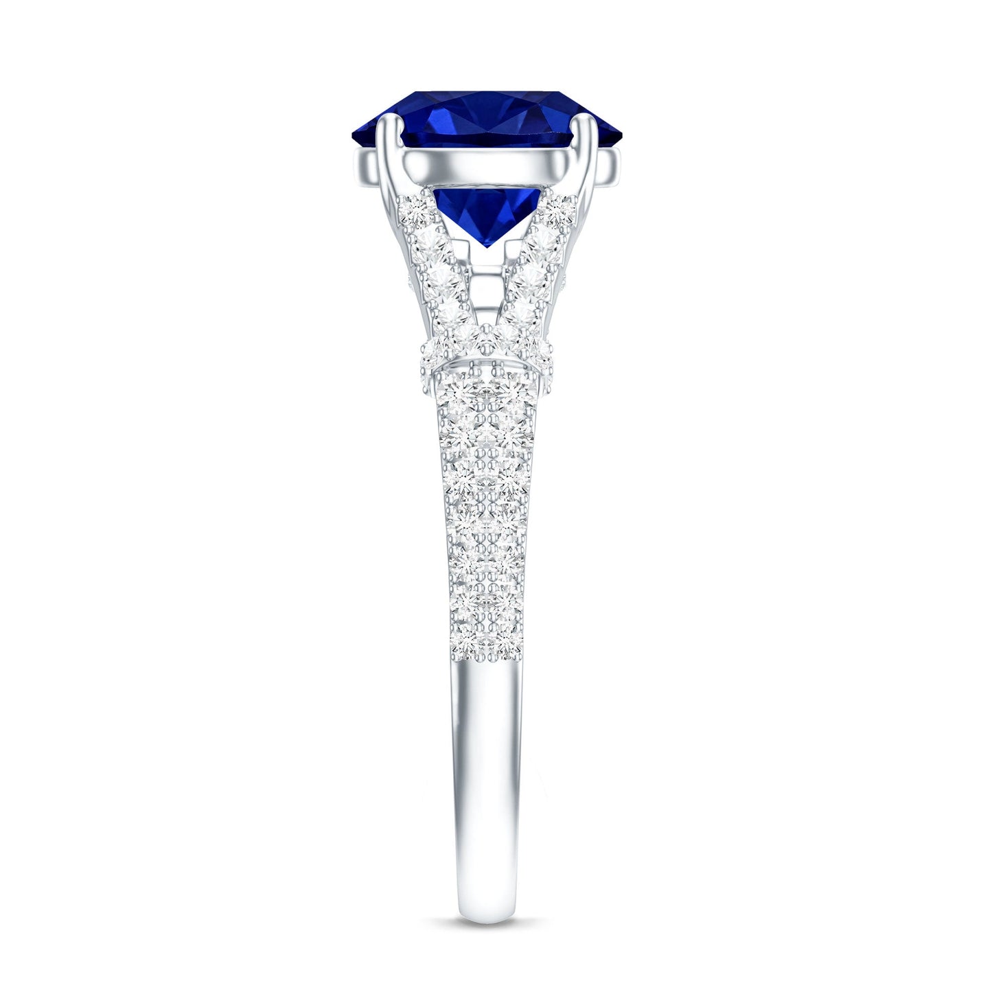 Certified 2.7 Carat Lab Grown Blue Sapphire Engagement Ring with Diamond Split Shank