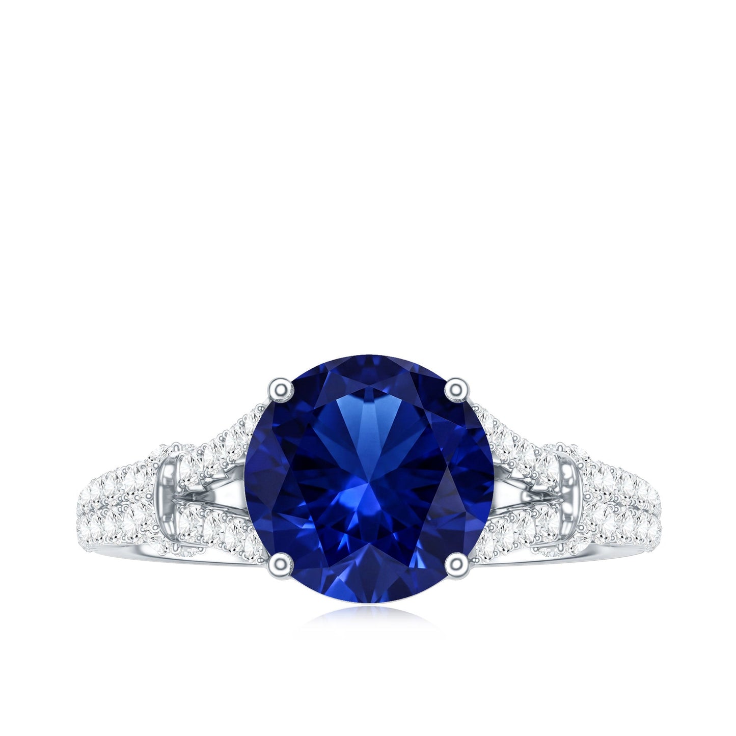 Certified 2.7 Carat Lab Grown Blue Sapphire Engagement Ring with Diamond Split Shank