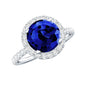 2.7 Carat Round Lab Created Blue Sapphire Classic Engagement Ring with Diamond Halo