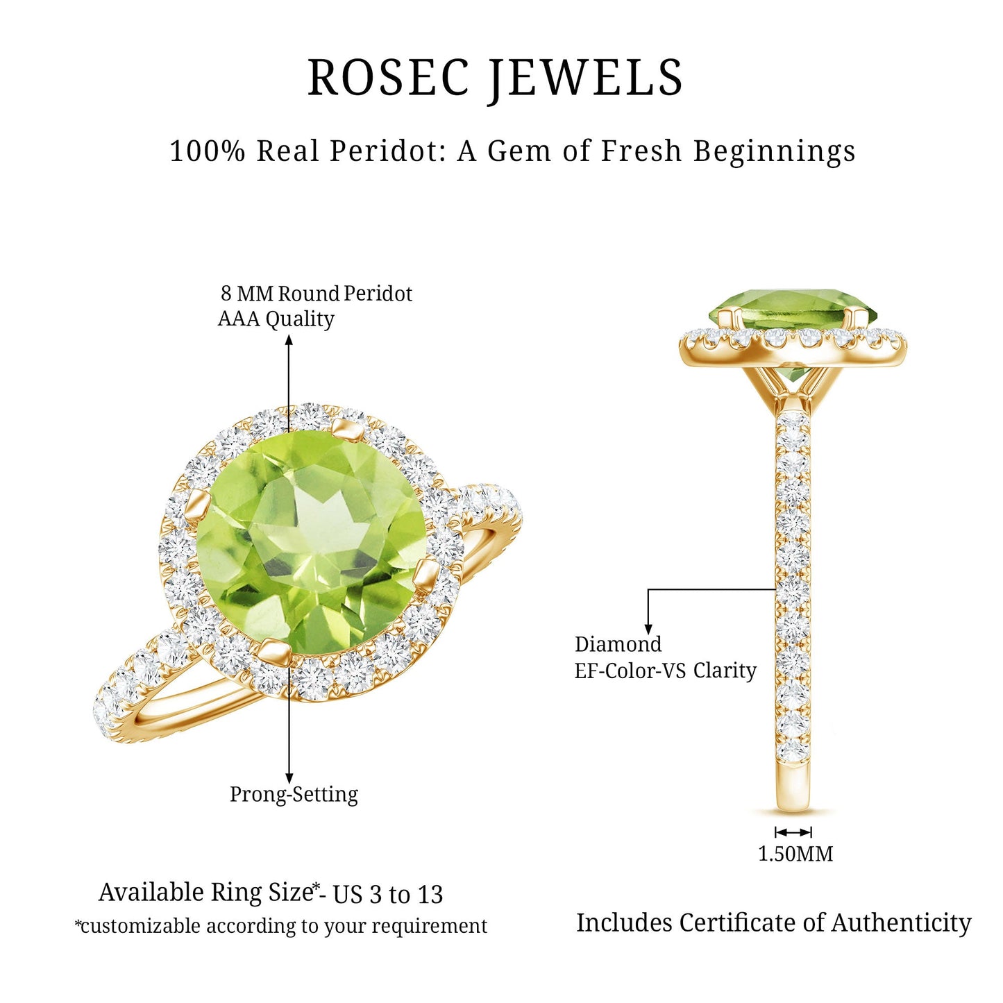 2 Carat Round Peridot Engagement Ring with Diamond Halo