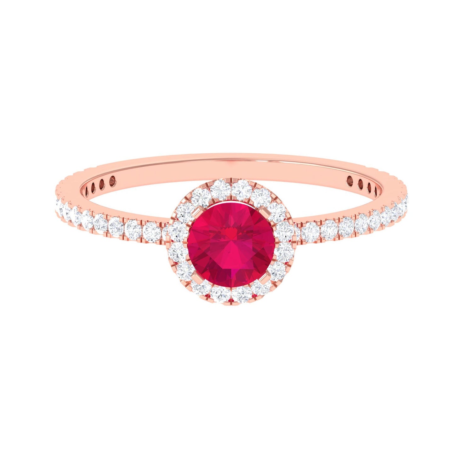 Minimal 0.6 Carat Ruby Engagement Ring with Diamond Halo
