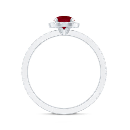 Minimal 0.6 Carat Ruby Engagement Ring with Diamond Halo