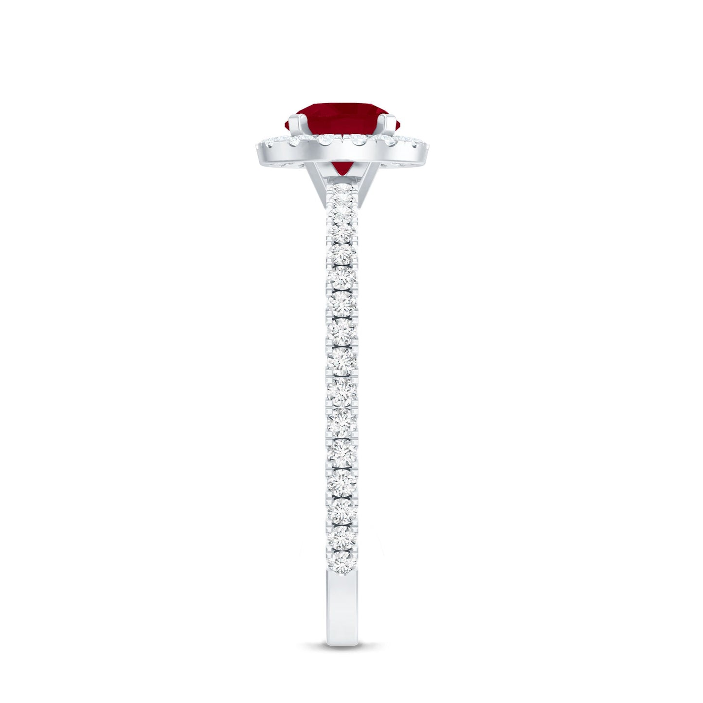 Minimal 0.6 Carat Ruby Engagement Ring with Diamond Halo