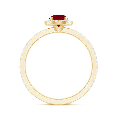 Minimal 0.6 Carat Ruby Engagement Ring with Diamond Halo