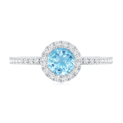 Genuine Blue Aquamarine Ring with Diamond Accent
