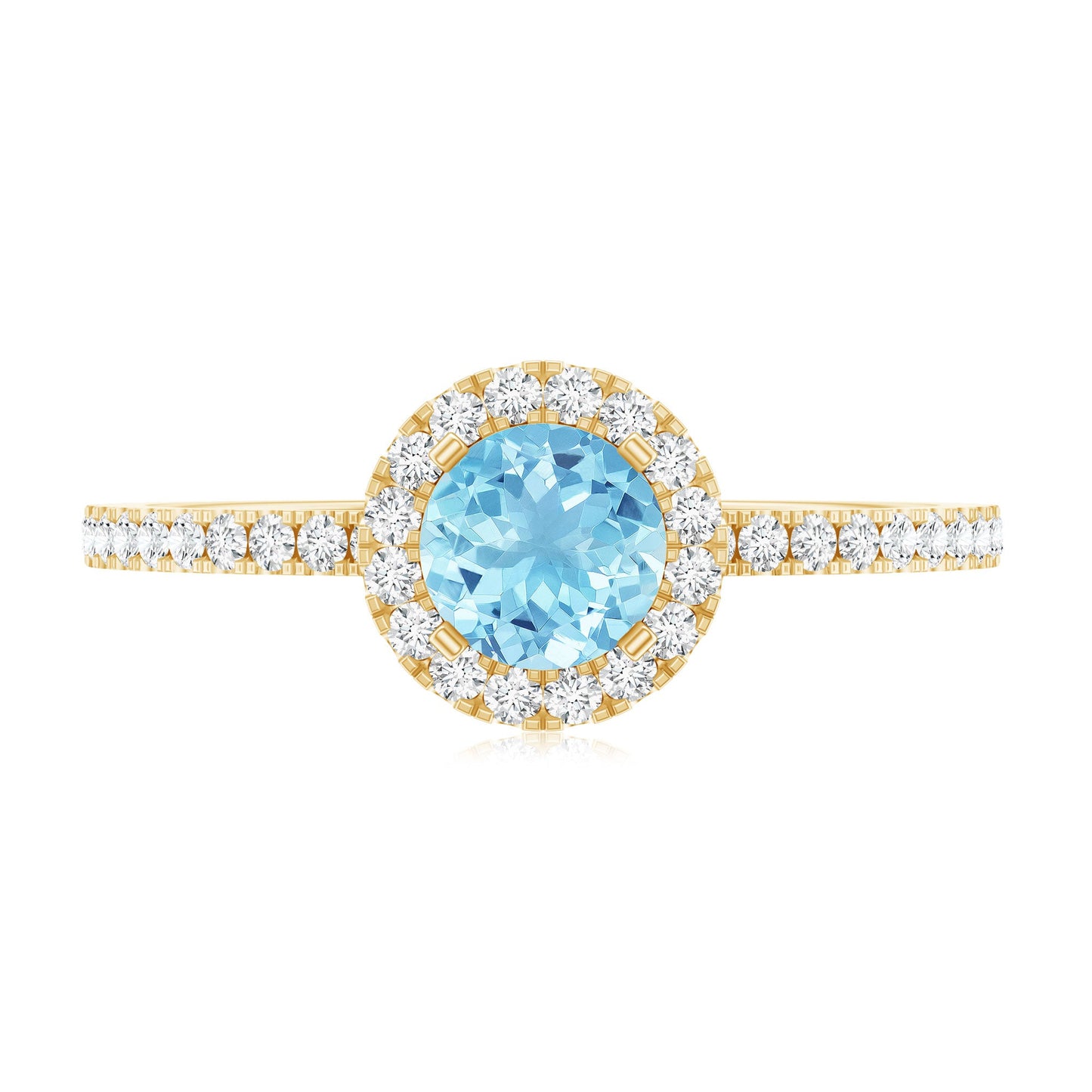 Genuine Blue Aquamarine Ring with Diamond Accent