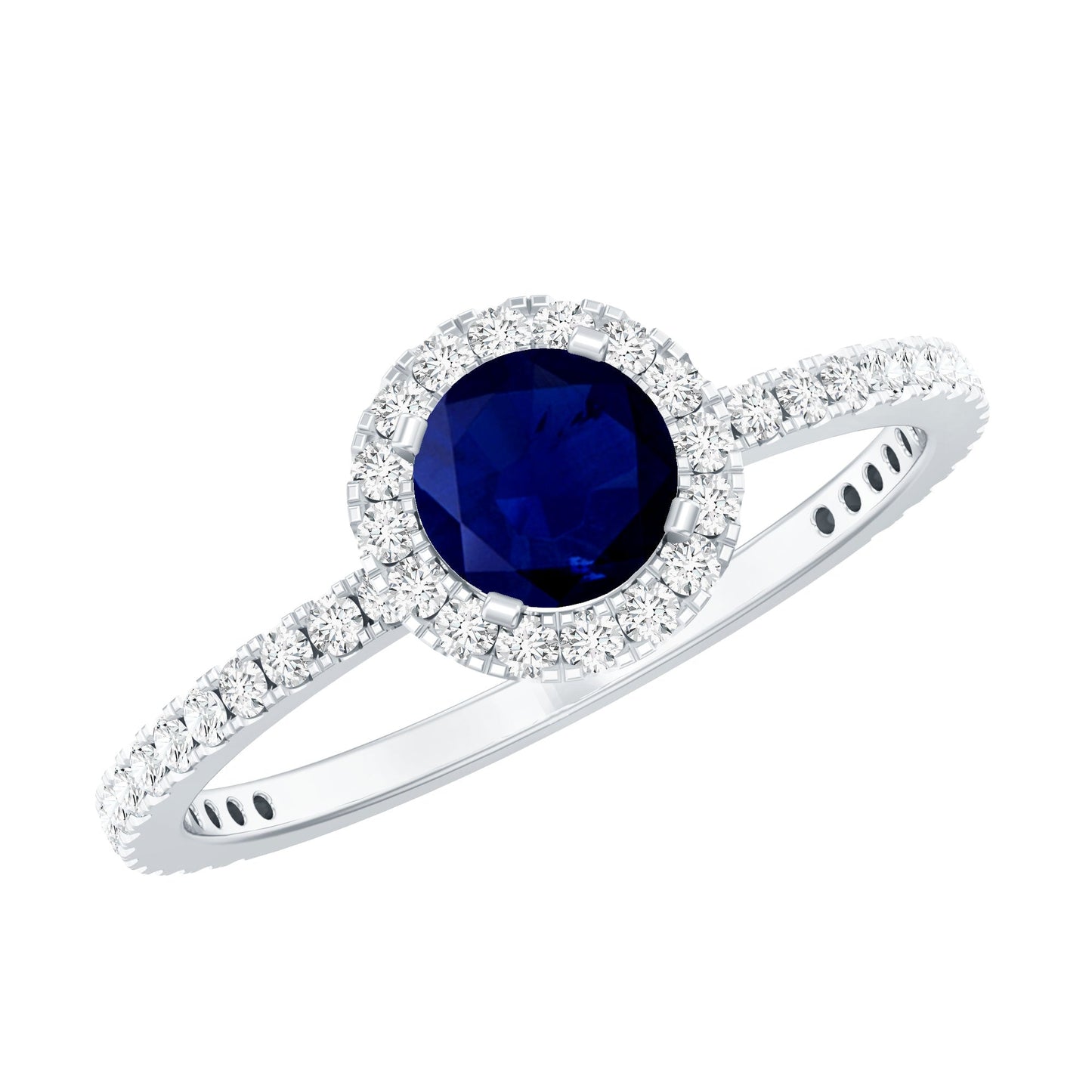 0.95 Carat Round Blue Sapphire and Diamond Halo Engagement Ring