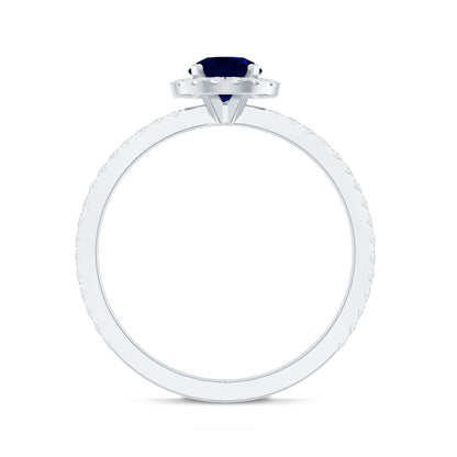 0.95 Carat Round Blue Sapphire and Diamond Halo Engagement Ring