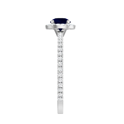 0.95 Carat Round Blue Sapphire and Diamond Halo Engagement Ring