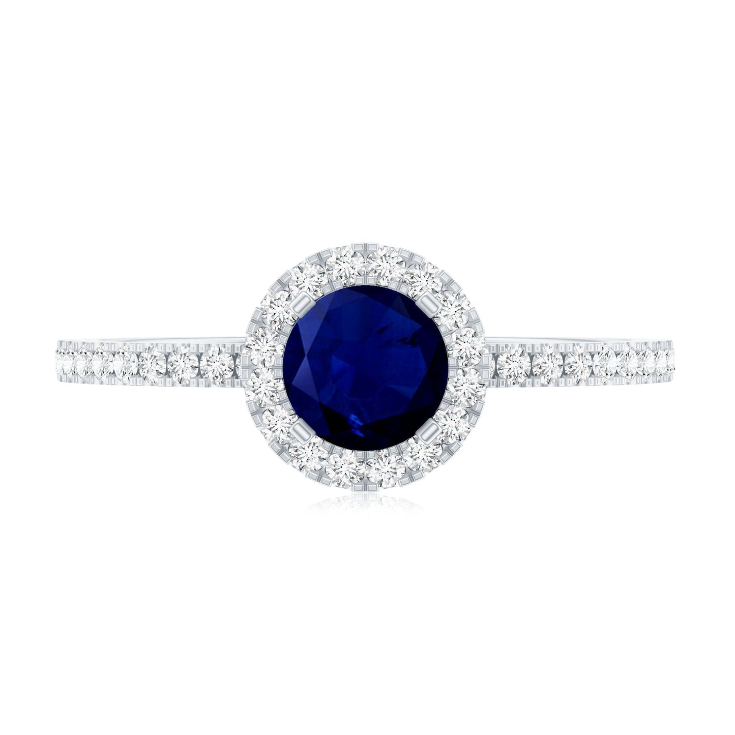 0.95 Carat Round Blue Sapphire and Diamond Halo Engagement Ring
