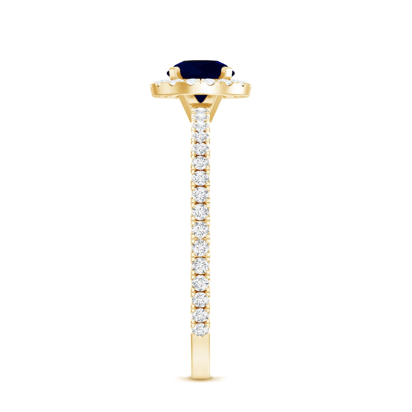 0.95 Carat Round Blue Sapphire and Diamond Halo Engagement Ring