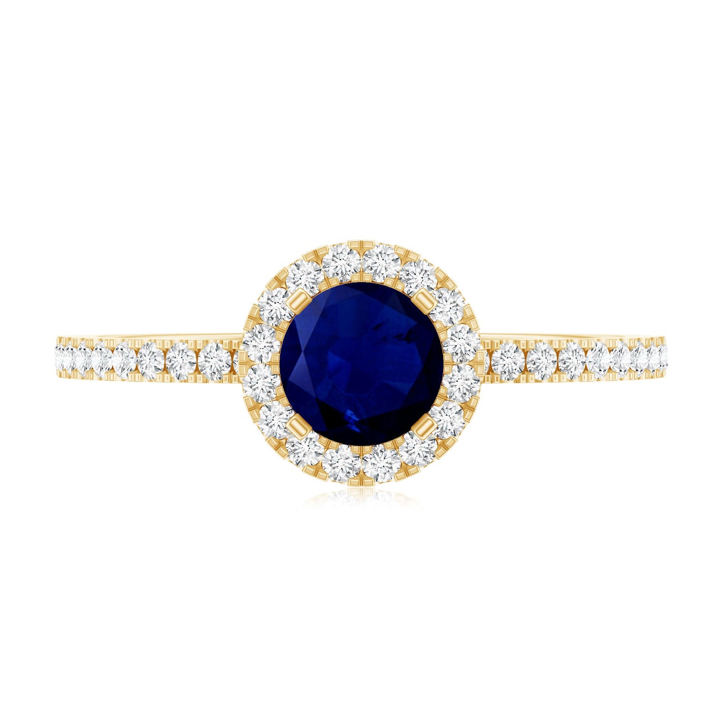 0.95 Carat Round Blue Sapphire and Diamond Halo Engagement Ring