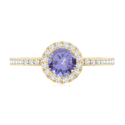 Womens Tanzanite Halo Ring with Diamond