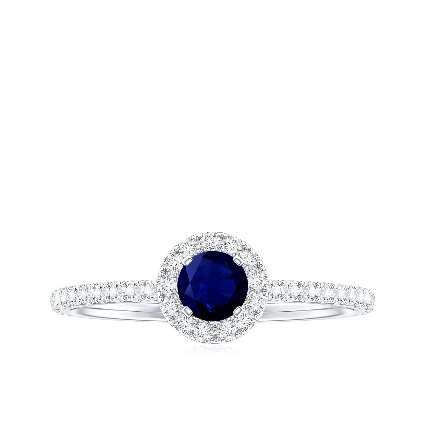 Minimal 0.9 Carat Blue Sapphire Engagement Ring with Diamond Halo