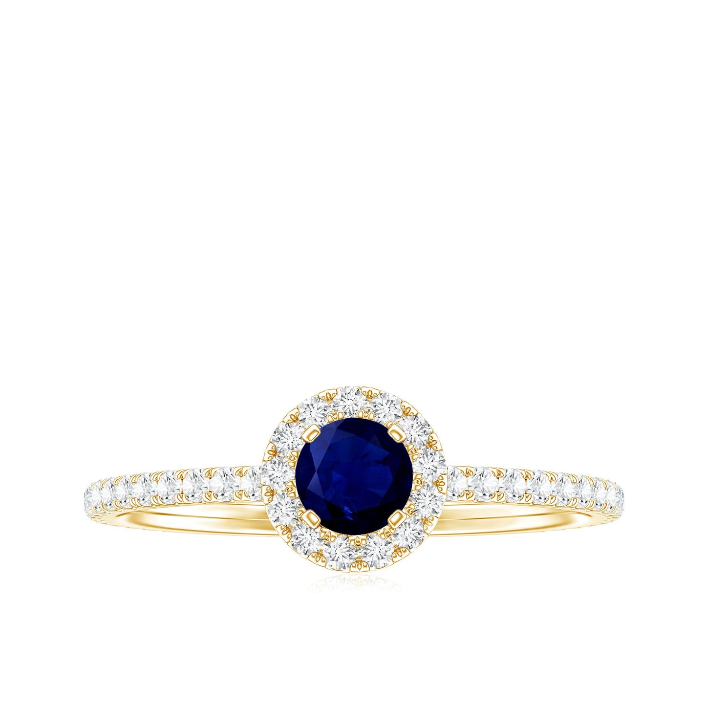 Minimal 0.9 Carat Blue Sapphire Engagement Ring with Diamond Halo