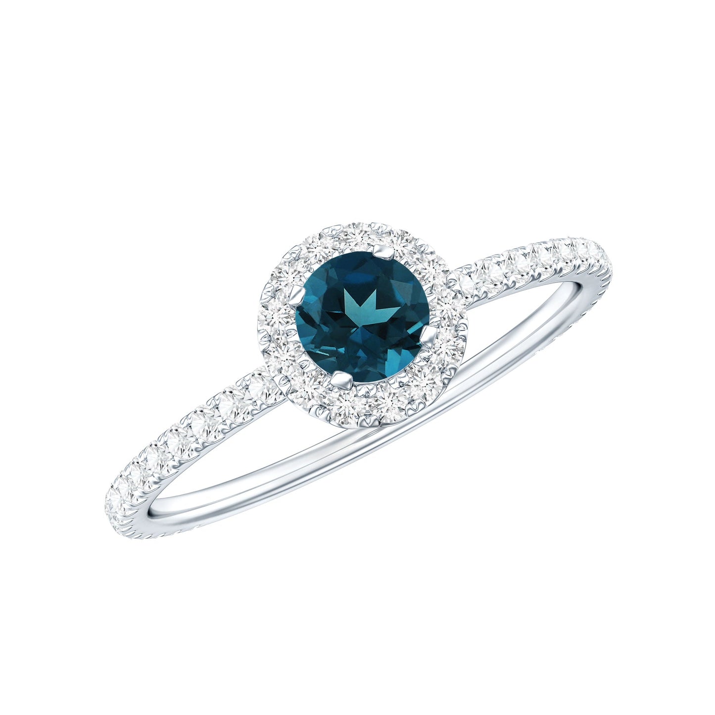 Round Shaped Blue Topaz and Diamond Minimal Engagement Ring