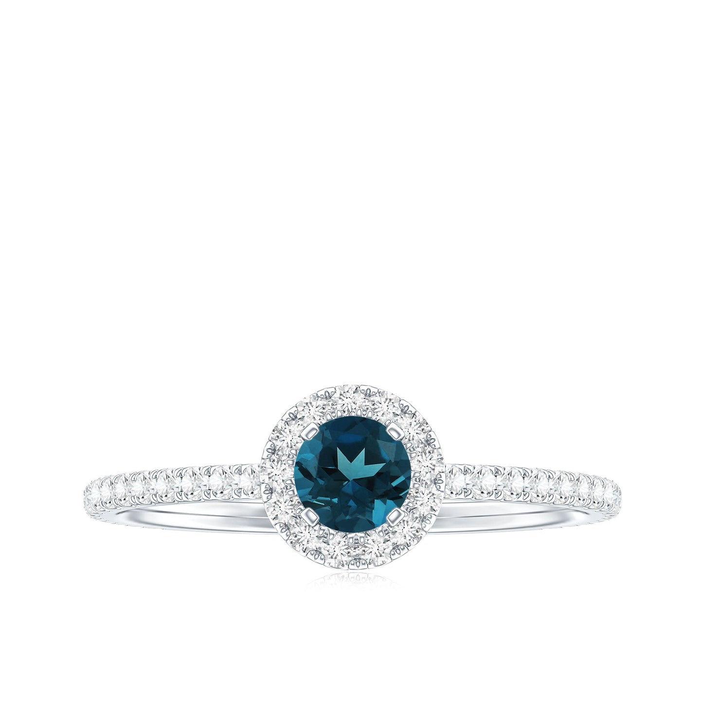 Round Shaped Blue Topaz and Diamond Minimal Engagement Ring
