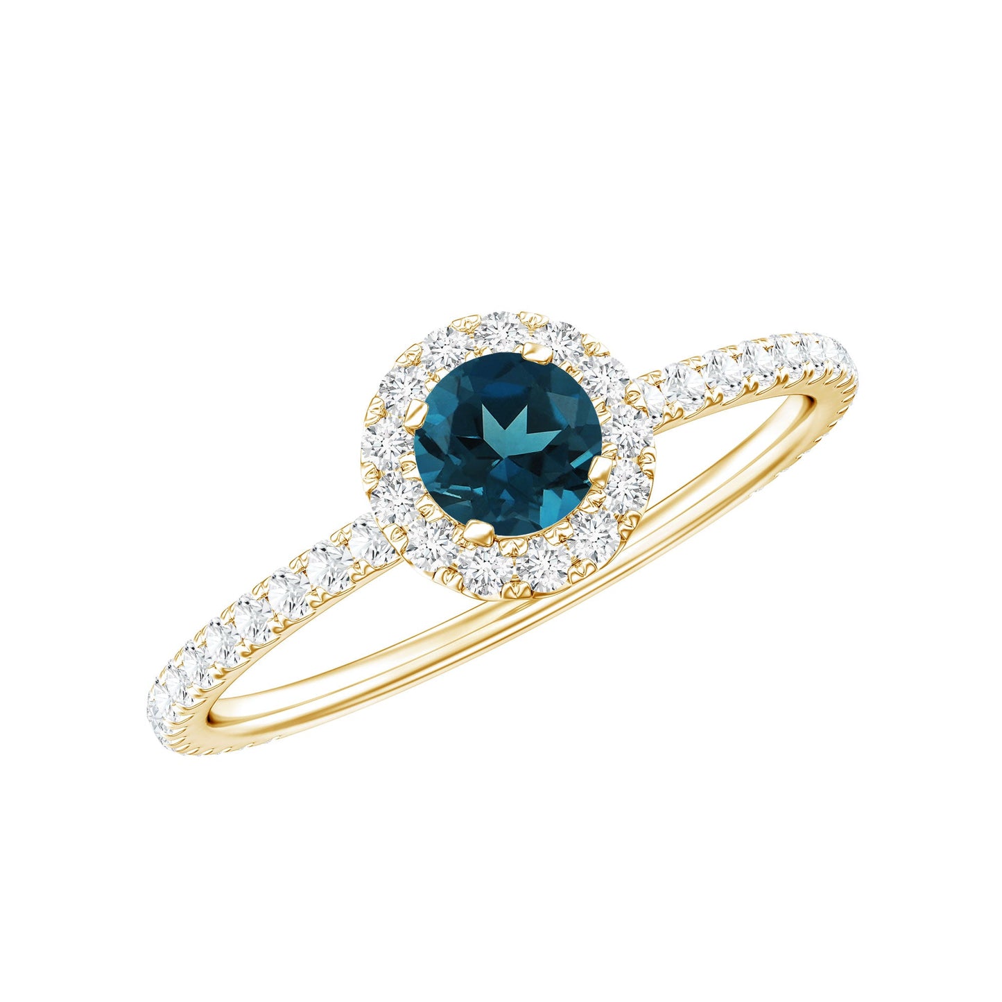 Round Shaped Blue Topaz and Diamond Minimal Engagement Ring