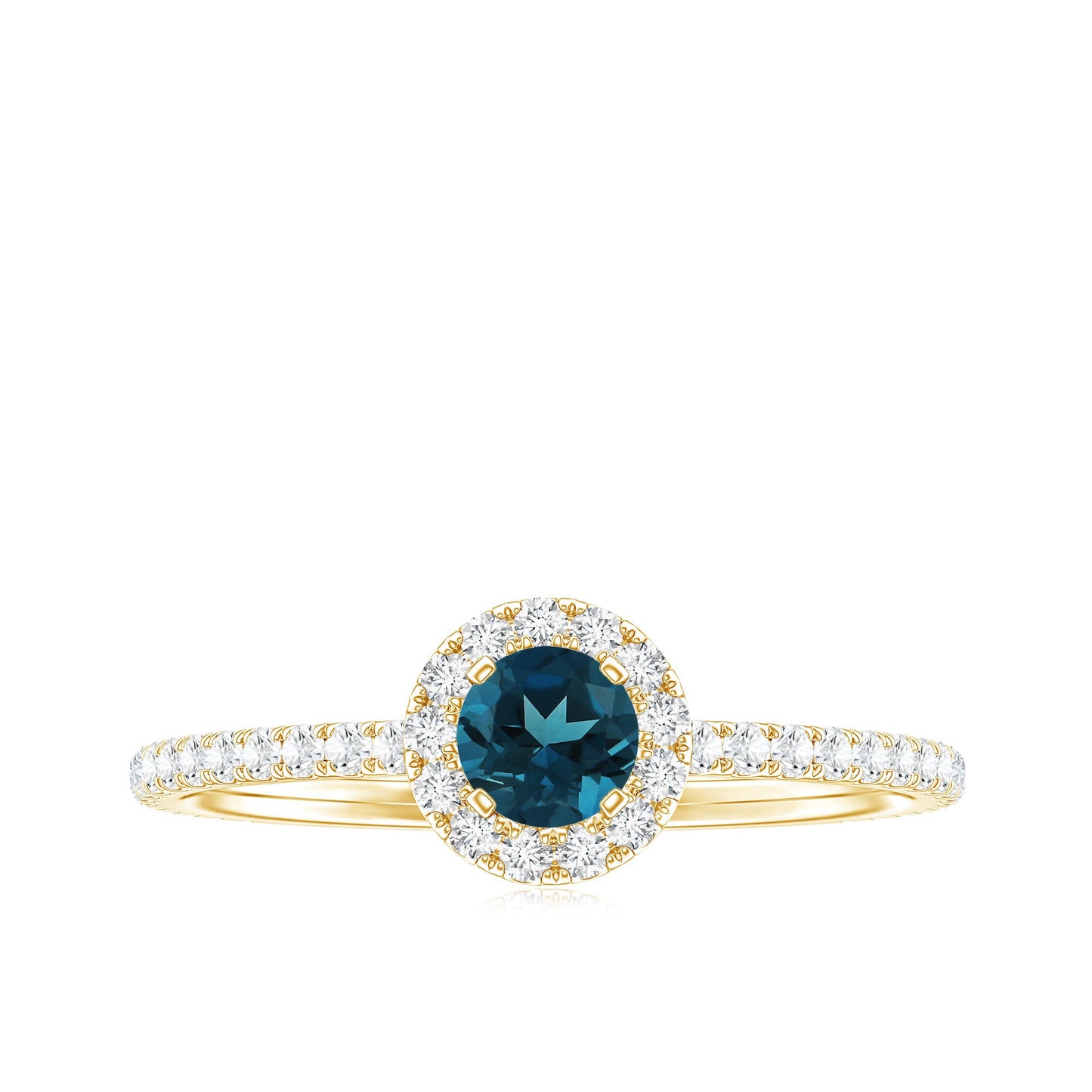 Round Shaped Blue Topaz and Diamond Minimal Engagement Ring