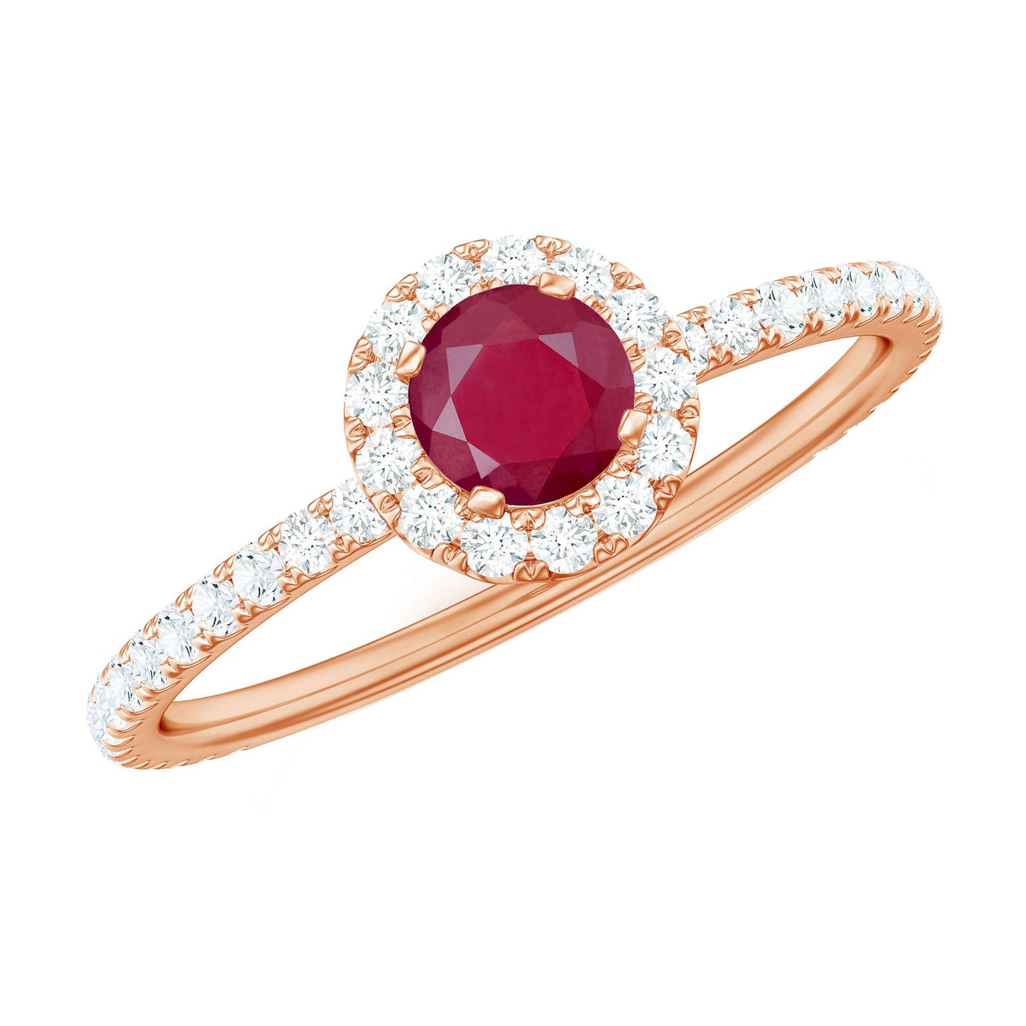 Real 0.6 Carat Ruby Engagement Ring with Diamond Halo