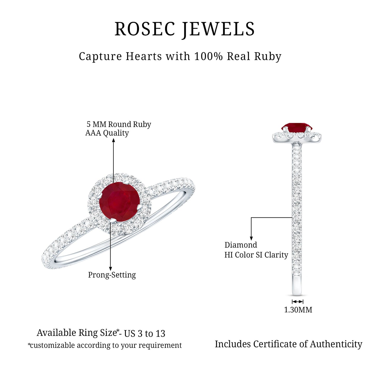 Real 0.6 Carat Ruby Engagement Ring with Diamond Halo