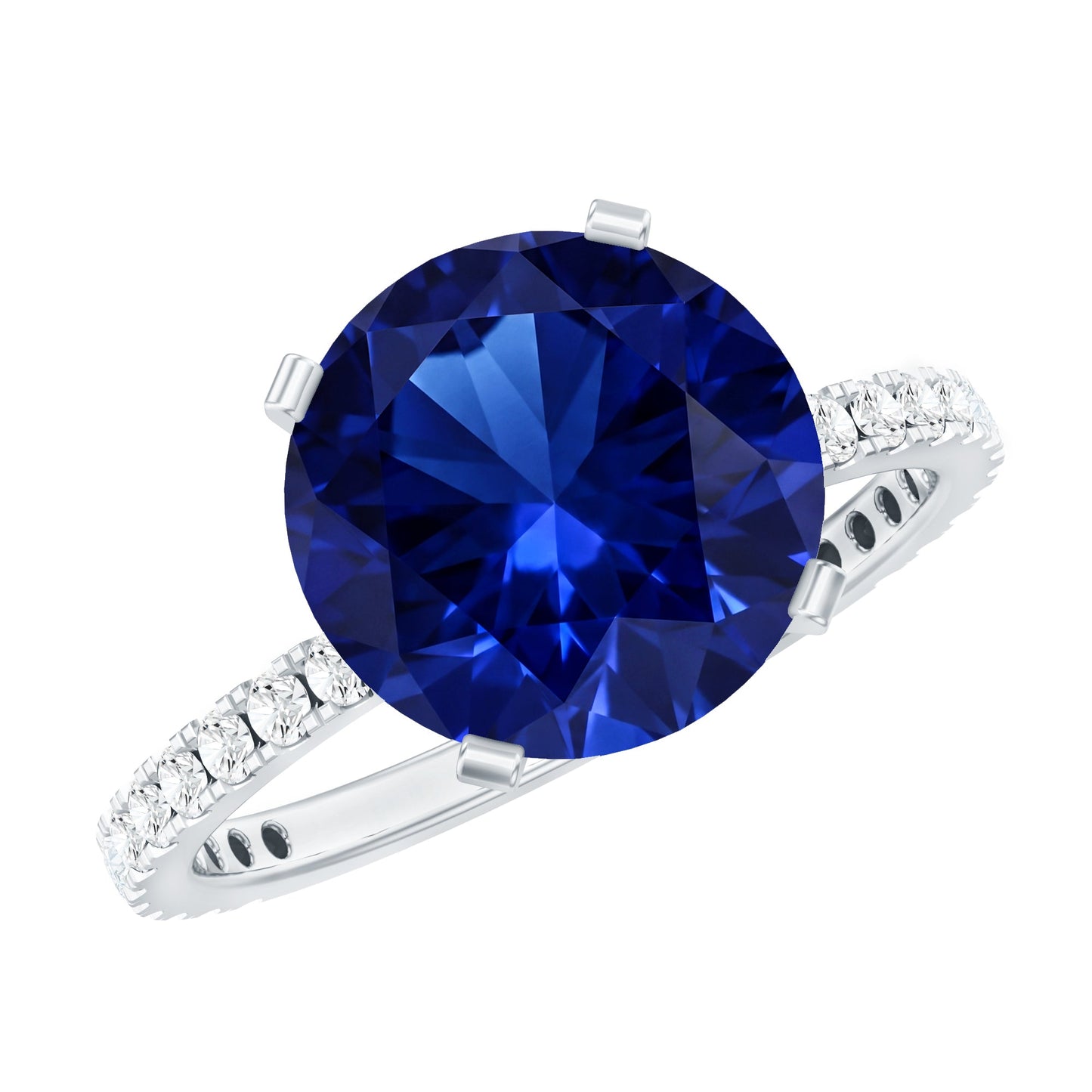 Certified 4.5 Carat Lab Grown Blue Sapphire Engagement Ring with Diamond