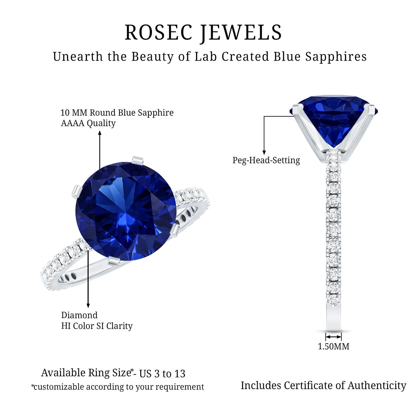 Certified 4.5 Carat Lab Grown Blue Sapphire Engagement Ring with Diamond