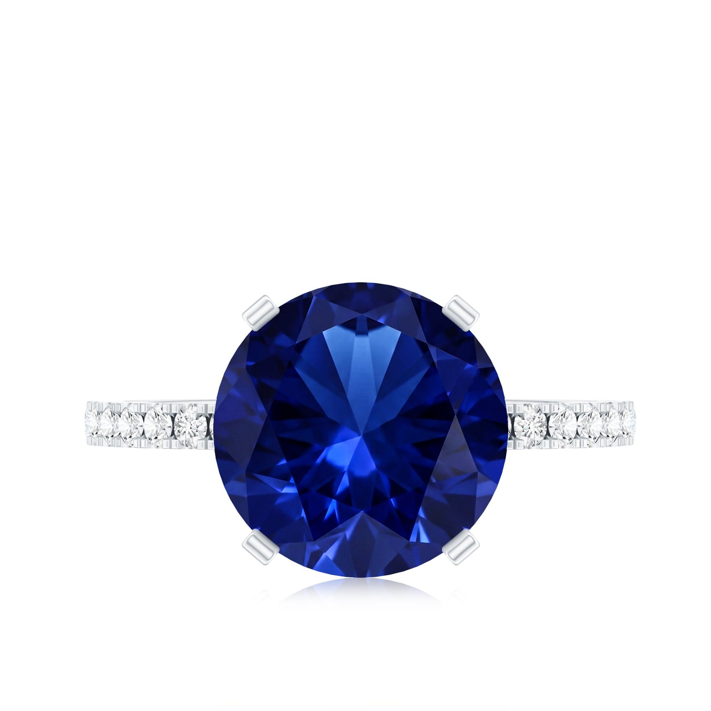 Certified 4.5 Carat Lab Grown Blue Sapphire Engagement Ring with Diamond