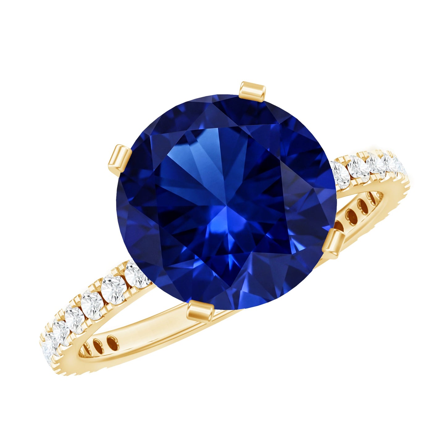 Certified 4.5 Carat Lab Grown Blue Sapphire Engagement Ring with Diamond