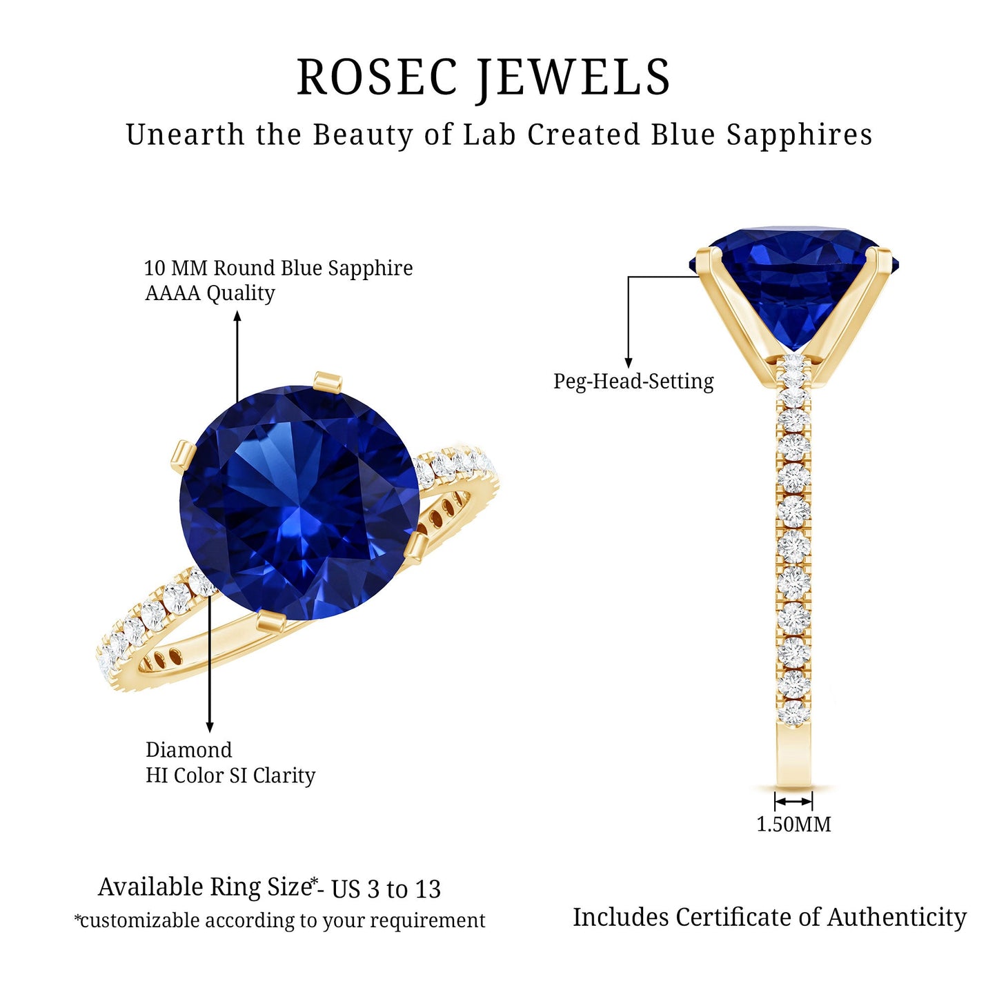 Certified 4.5 Carat Lab Grown Blue Sapphire Engagement Ring with Diamond