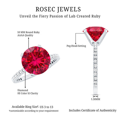 5 Carat Lab Created Ruby Solitaire Engagement Ring with Real Diamonds
