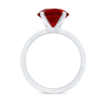 5 Carat Lab Created Ruby Solitaire Engagement Ring with Real Diamonds
