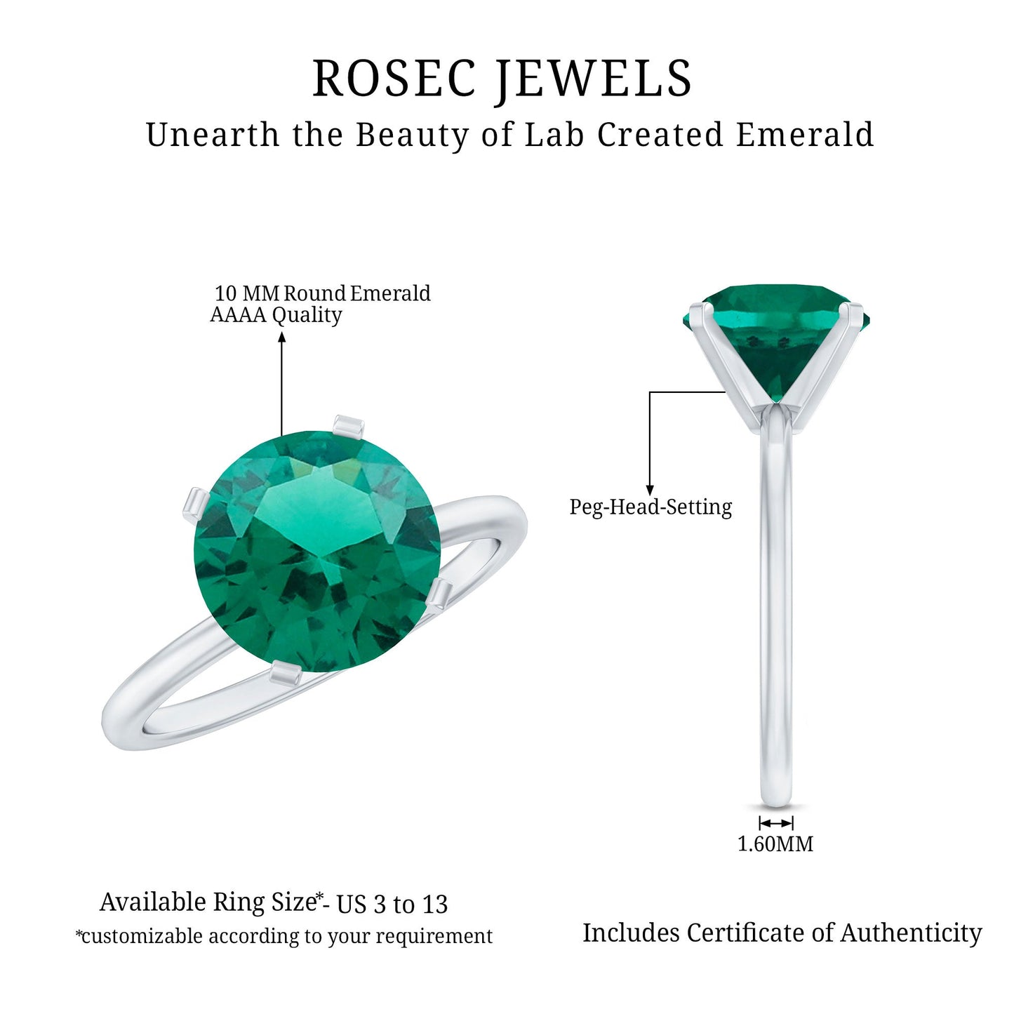 3.5 Carat Round Lab Created Emerald Solitaire Engagement Ring