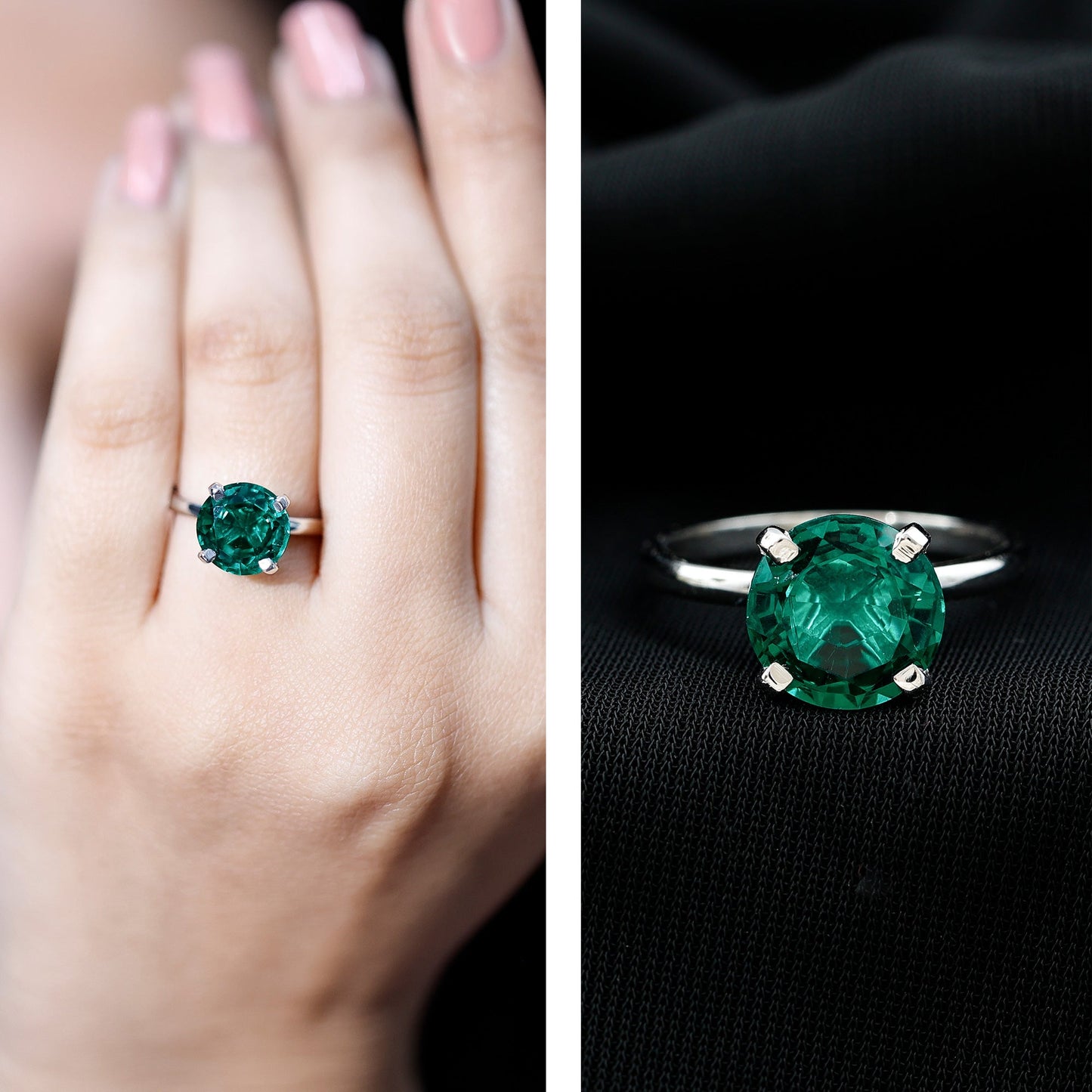 3.5 Carat Round Lab Created Emerald Solitaire Engagement Ring