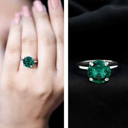 3.5 Carat Round Lab Created Emerald Solitaire Engagement Ring