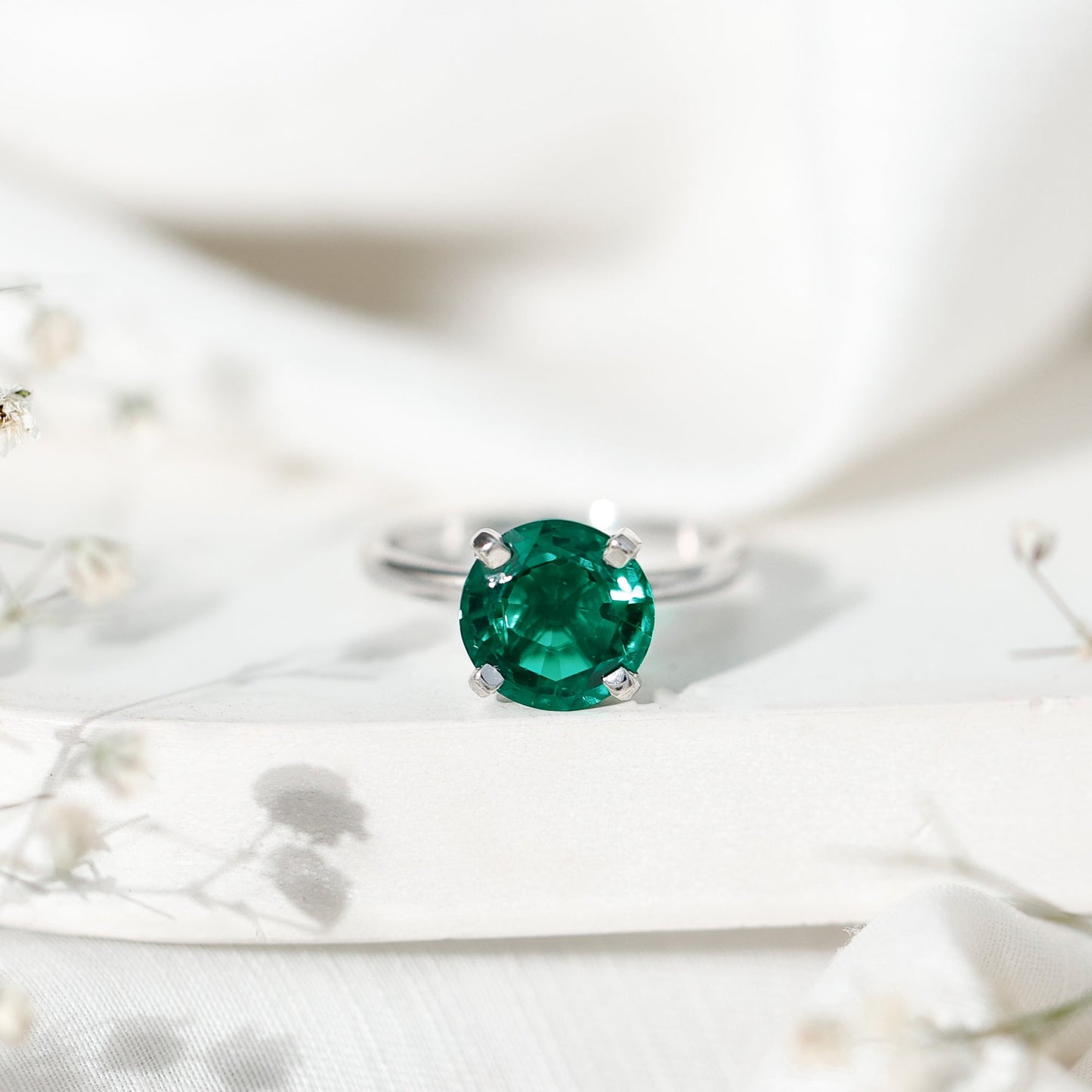 3.5 Carat Round Lab Created Emerald Solitaire Engagement Ring