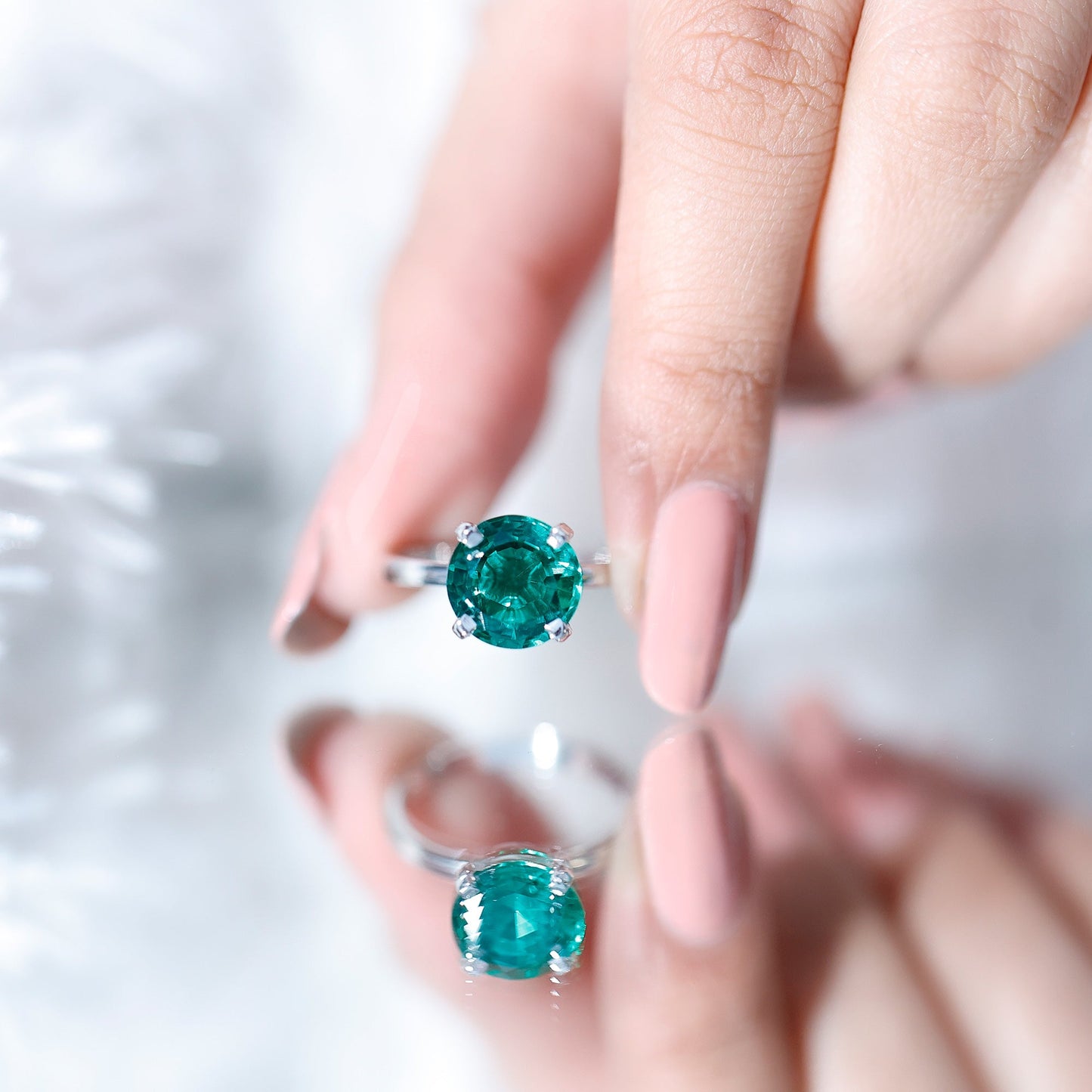 3.5 Carat Round Lab Created Emerald Solitaire Engagement Ring