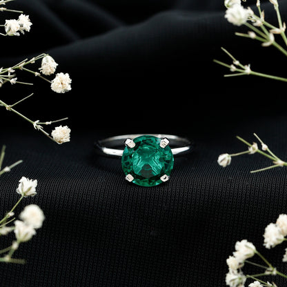 3.5 Carat Round Lab Created Emerald Solitaire Engagement Ring