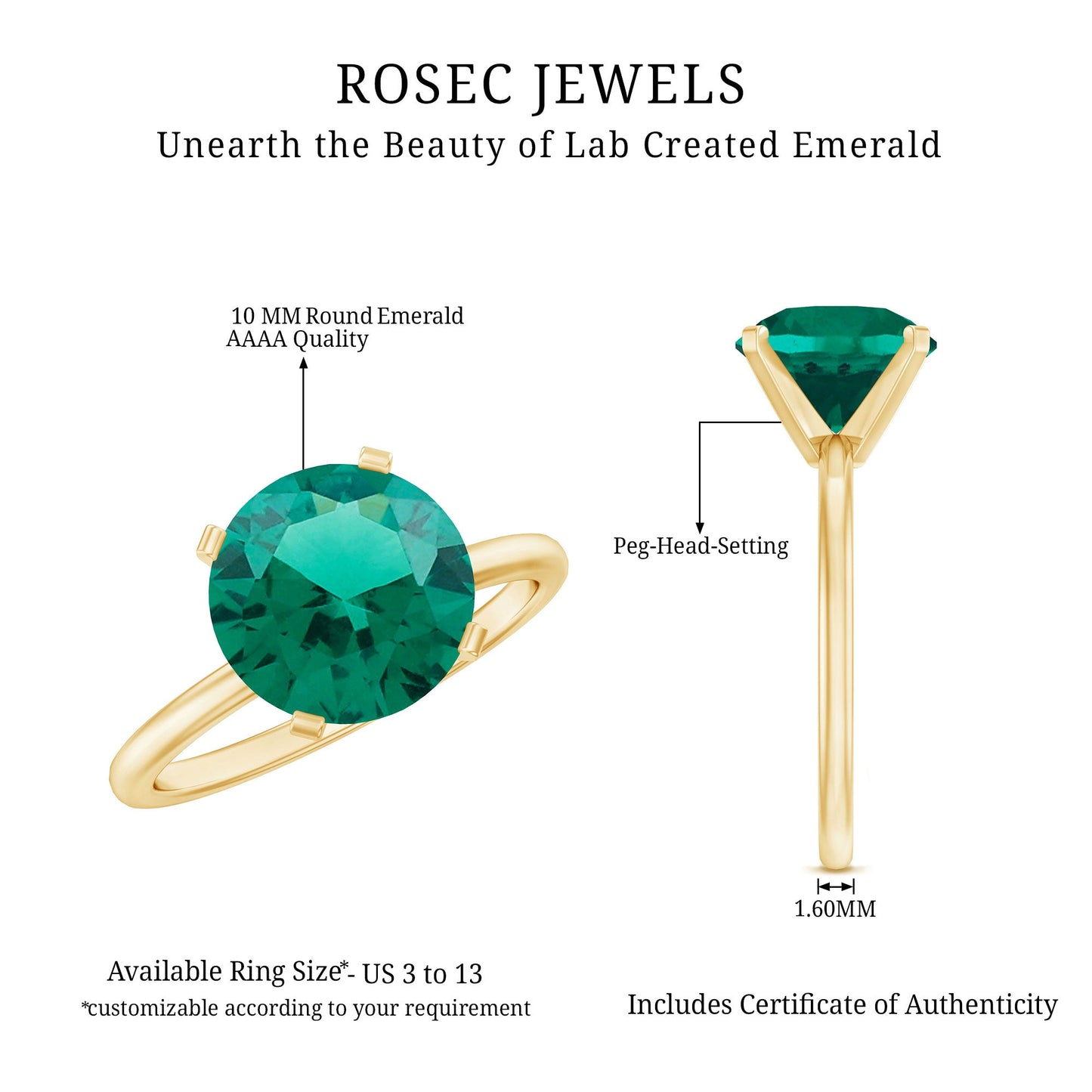 3.5 Carat Round Lab Created Emerald Solitaire Engagement Ring