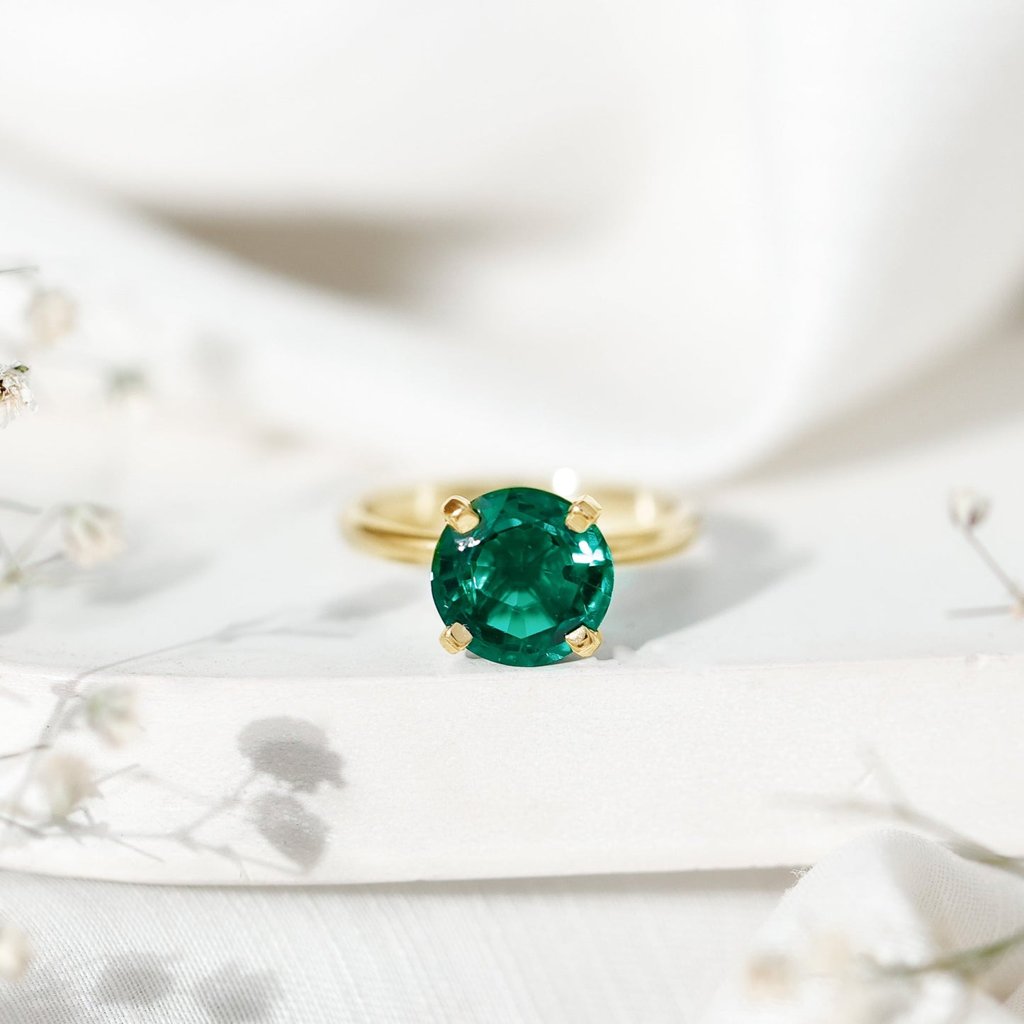 3.5 Carat Round Lab Created Emerald Solitaire Engagement Ring