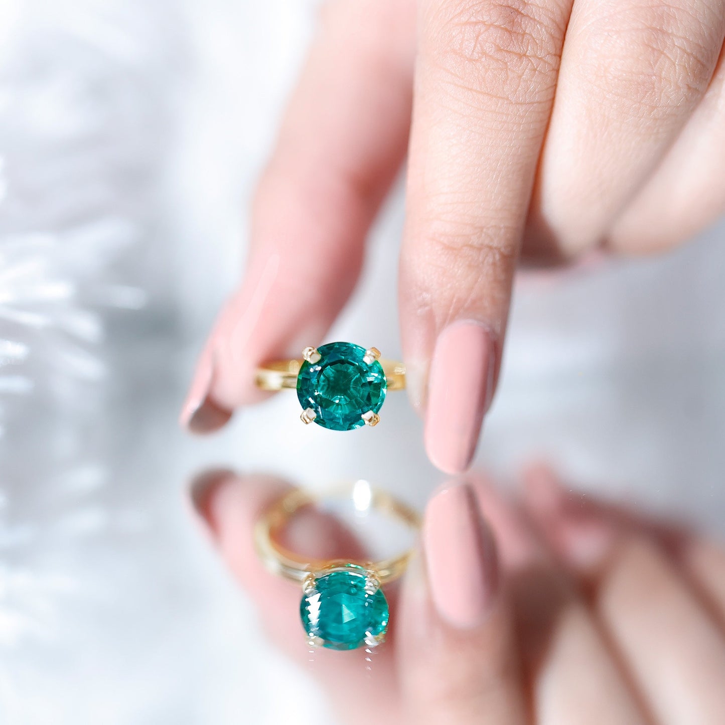 3.5 Carat Round Lab Created Emerald Solitaire Engagement Ring