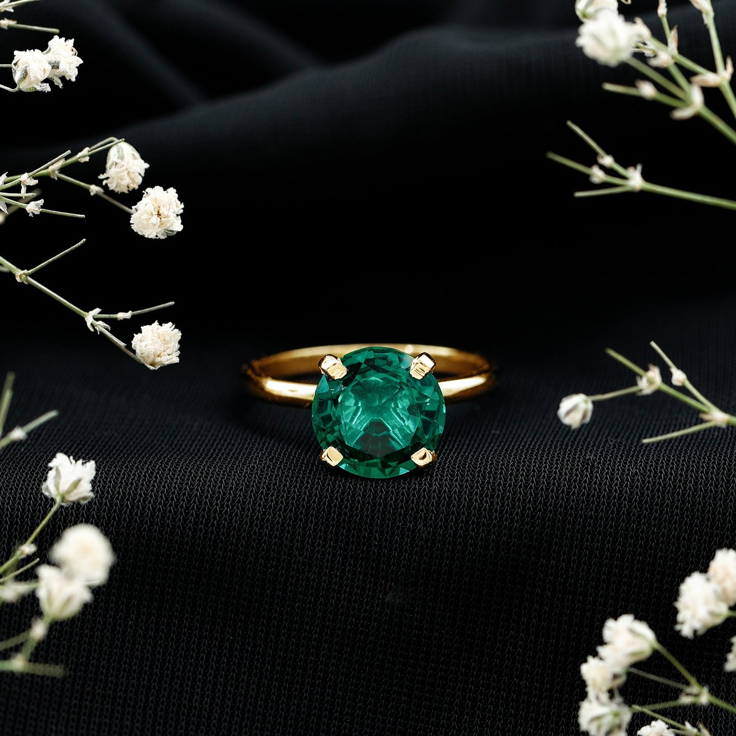 3.5 Carat Round Lab Created Emerald Solitaire Engagement Ring