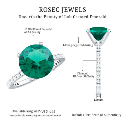 Certified 3.5 Carat Solitaire Lab Grown Emerald Engagement Ring with Diamond