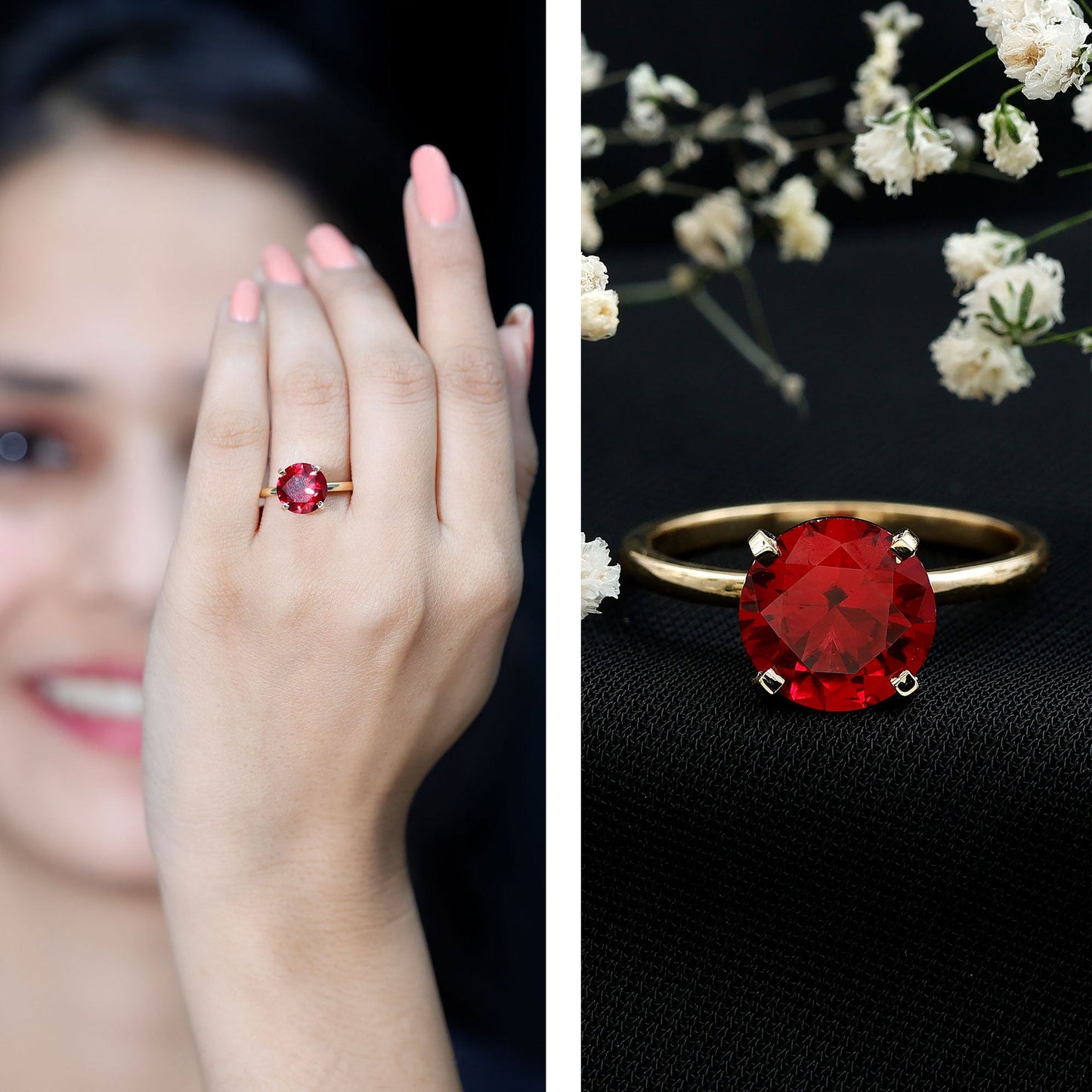 Solitaire Lab Grown 5 Carat Ruby Engagement Ring with Certificate