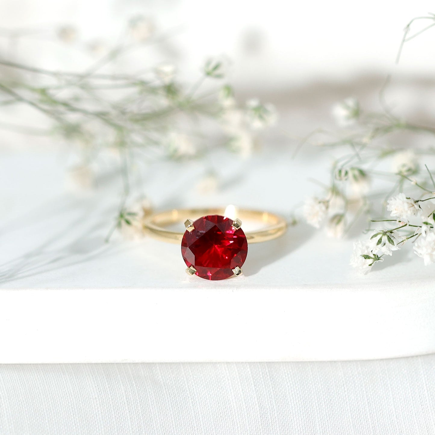 Solitaire Lab Grown 5 Carat Ruby Engagement Ring with Certificate