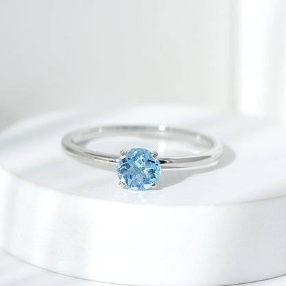 Round Shape Aquamarine Solitaire Ring in Peg Head Setting