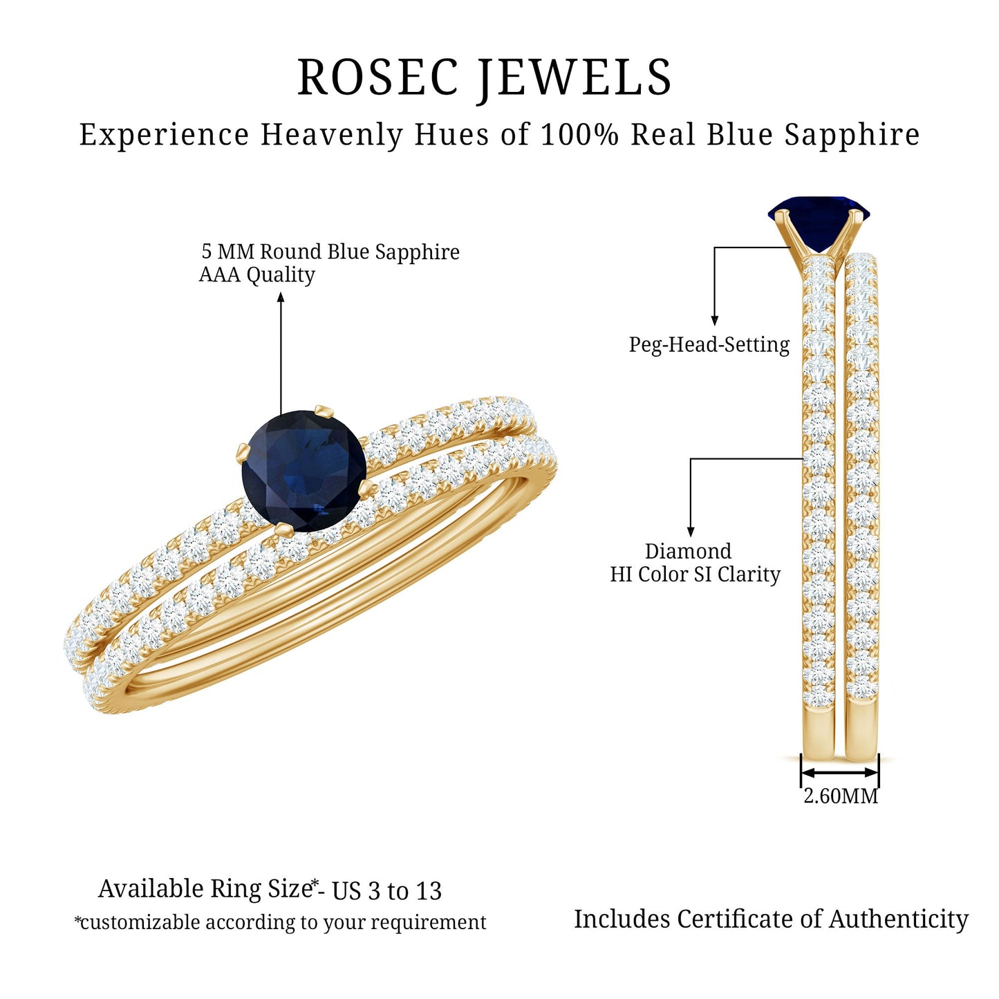 Natural Half Carat Blue Sapphire and Diamond Engagement Ring Set