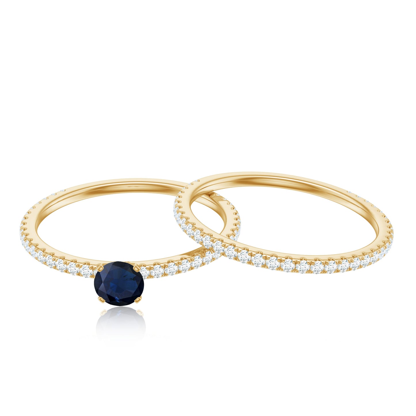 Natural Half Carat Blue Sapphire and Diamond Engagement Ring Set