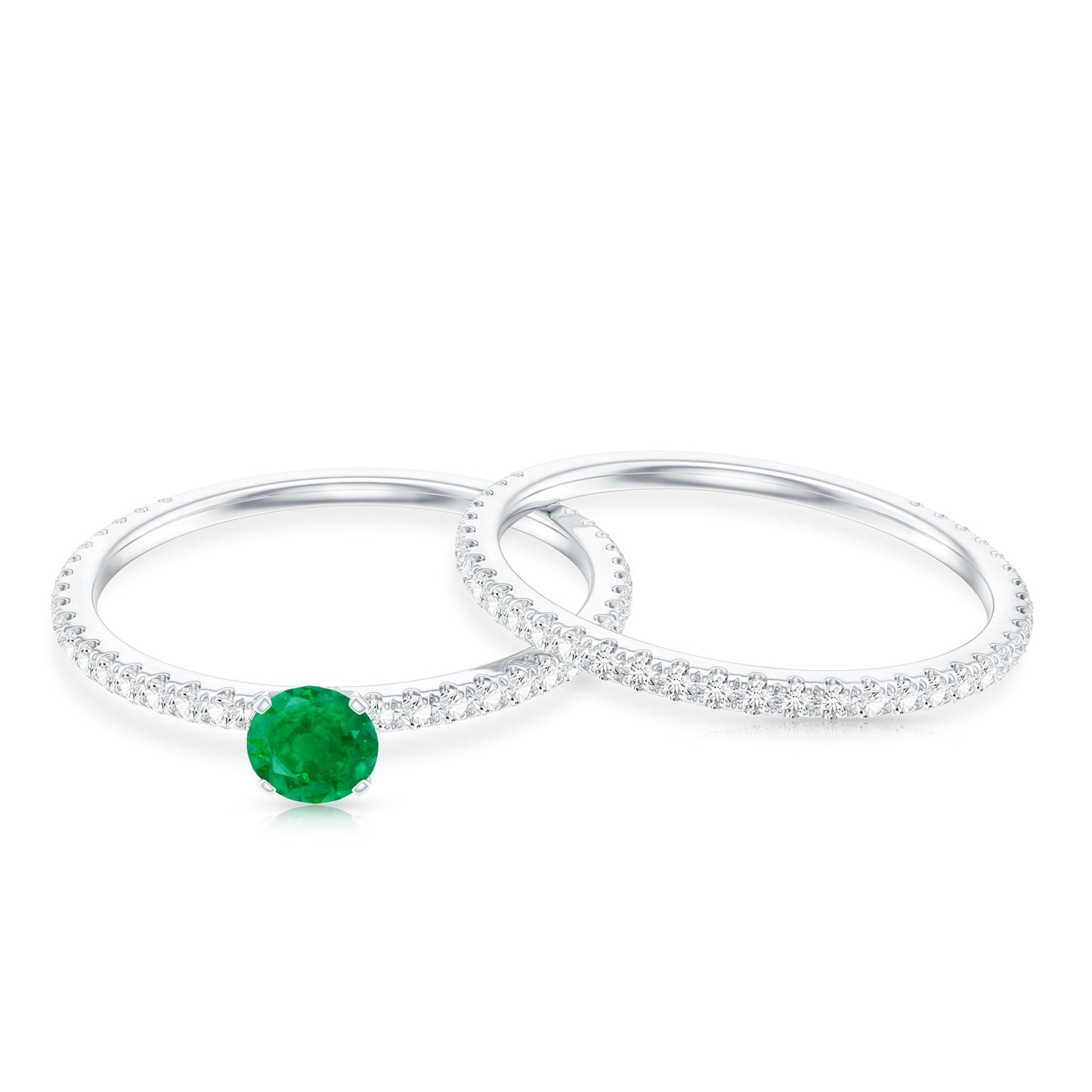 0.4 Carat Minimal Emerald Diamond Wedding Engagement Ring Set of 2